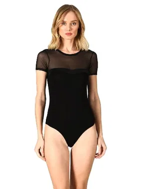 Özkan Esnek Rahat Yaka Saten Ve Tül Detaylı Bisiklet Yaka Kısa Kollu Kancalı Body Özkan 27092