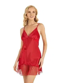 Ahu Lingerie Eteği Tüllü Kırmızı Kısa Saten Gecelik Ahu Primoda 8232