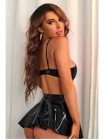 Fantezi Deri Etek Büstiyer Takım Phevos 011-008014 Siyah detay görünüm