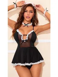 Jesica Bella Fantezi Siyah Fırfırlı Hizmetçi Kostüm Jesica Bella E-00137