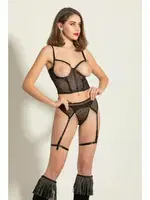 Fantezi Siyah Göğsü Açık Büstiyer String Ve Jartiyer Takım Gallipoli MGP6382 Siyah