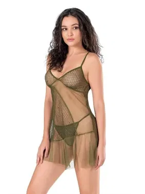 Ahu Lingerie Fantezi Tül Gecelik Haki Ahu Primoda 4119 - Alternatif Görünüm