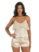 Fildişi Dantelli Saten Şort Takımı Ahu Primoda 9214 Ekru