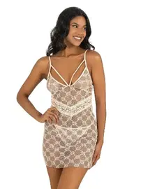 Ahu Lingerie Fildişi İpli Transparan Gecelik Ahu Primoda 4228