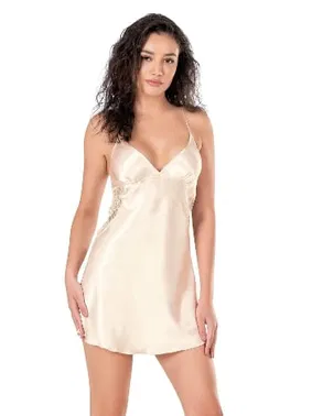 Ahu Lingerie Fildişi Kısa Saten Gecelik Ahu Primoda 8139