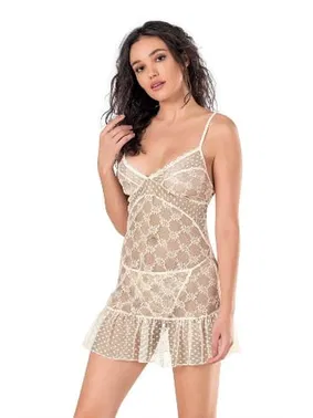 Ahu Lingerie Fildişi Kısa Tül Fantezi Gecelik Ahu Primoda 4117