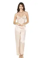 Fildişi Üçlü Saten Gecelik Pijama Takımı Ahu 7640 Ekru detay görünüm