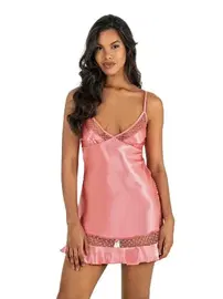 Ahu Lingerie Fileli Askılı Kısa Saten Gecelik Ahu Primoda 8212