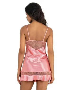 Ahu Lingerie Fileli Askılı Kısa Saten Gecelik Ahu Primoda 8212 - Alternatif Görünüm