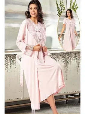 XSES Fırfırlı Düğmeli Hamile Lohusa Sabahlık Gecelik Takımı XSES 2375