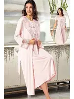 Fırfırlı Düğmeli Hamile Lohusa Sabahlık Gecelik Takımı XSES 2375 Pudra
