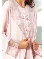 Fırfırlı Düğmeli Hamile Lohusa Sabahlık Gecelik Takımı XSES 2375 Pudra farklı açı