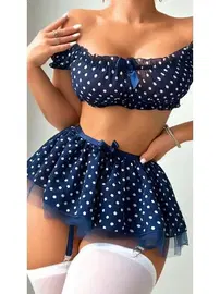 Jesica Bella Fırfırlı Puantiyeli Lacivert Erotik Kostüm Jesica Bella E-00135