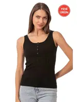 Fitilli Pamuklu Likralı Kaşkorse Patlı Kalın Askılı Örme Kadın Atlet Özkan 27063  Siyah görsel 16