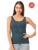 Fitilli Pamuklu Likralı Kaşkorse Patlı Kalın Askılı Örme Kadın Atlet Özkan 27063  Yeşil görsel 15