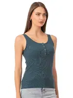 Fitilli Pamuklu Likralı Kaşkorse Patlı Kalın Askılı Örme Kadın Atlet Özkan 27063  Yeşil görsel 12