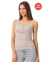 Fitilli Pamuklu Likralı Kaşkorse Patlı Kalın Askılı Örme Kadın Atlet Özkan 27063  Gri görsel 7