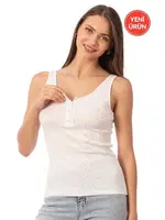 Fitilli Pamuklu Likralı Kaşkorse Patlı Kalın Askılı Örme Kadın Atlet Özkan 27063  Ekru görsel 5