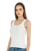 Fitilli Pamuklu Örme Kalın Askılı Kadın Atlet Özkan 26815  Ekru görsel 11