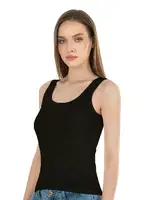 Fitilli Pamuklu Örme Kalın Askılı Kadın Atlet Özkan 26815  Siyah detay görünüm