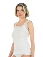 Fitilli Pamuklu Yakası Dantelli Kalın Askılı Kadın Atlet Özkan 26816  Ekru farklı açı