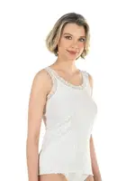 Fitilli Pamuklu Yakası Dantelli Kalın Askılı Kadın Atlet Özkan 26816  Ekru görsel 4