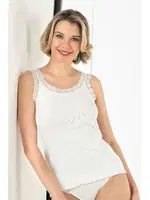 Fitilli Pamuklu Yakası Dantelli Kalın Askılı Kadın Atlet Özkan 26816  Ekru görsel 5