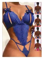 Fiyonklu Mavi Dantel Fantazi Kadın Body 8457 Mavi