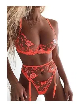 For Dreams Fosforlu Turuncu Çiçek Desenli Jartiyer Takım For Dreams 8420