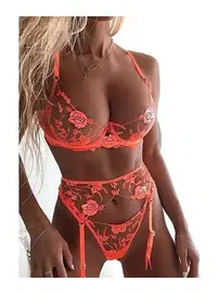 For Dreams Fosforlu Turuncu Çiçek Desenli Jartiyer Takım For Dreams 8420