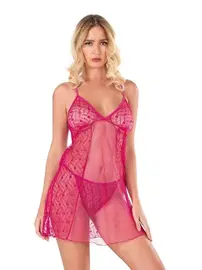 Ahu Lingerie Fuşya Dantelli Tül Gecelik Ahu Primoda 4120