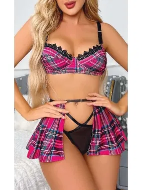 Ruselin Fuşya Ekose Gecelik Fantazi Hizmetçi Kostüm Ruselin 2074 - Alternatif Görünüm