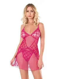 Ahu Lingerie Fuşya Kısa Tül Fantezi Gecelik Ahu Primoda 4133