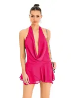 Fuşya Sırt Dekolteli Seksi Mini Elbise Pink Night 3362 Fuşya