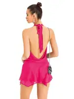 Fuşya Sırt Dekolteli Seksi Mini Elbise Pink Night 3362 Fuşya detay görünüm