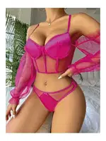 Fuşya Tül Detay Özel Gecelik Takımı Bralet Set Ruselin 2020 görsel 4