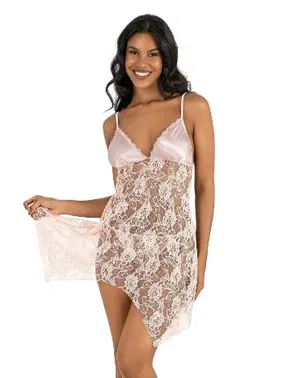 Ahu Lingerie Göğsü Saten Somon Kısa Gecelik Ahu Primoda 4215