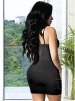 Göğüs Dekolteli Büzgülü Seksi Siyah Mini Elbise Pink Night 2208 Siyah detay görünüm