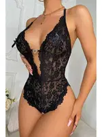 Göğüs Dekolteli Fantazi Dantel Kadın Body Siyah For Dreams 8459 Siyah görsel 4