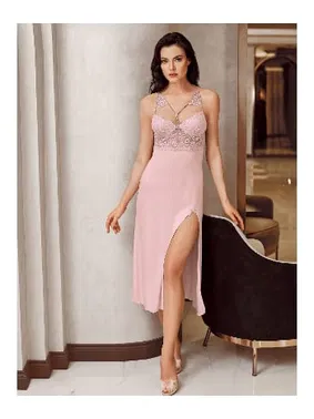 İmaj Göğüs Dekolteli Kaplı 2li Saten Yırtmaçlı Gecelik Takımı İmaj 4220 - Alternatif Görünüm