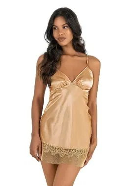 Ahu Lingerie Gold Kısa Saten Büzgülü Gecelik Ahu Primoda 8248