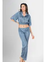 Gömlek Yaka Crop 2li Düğmeli Pijama Takımı Ahu Loriva 1956 Mavi