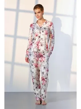 Doreanse Gömlek Yaka Düğmeli Çiçek Desenli Kadın Pijama Takımı Doreanse 25K4031
