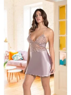 İzabel Gri Dantelli Askılı Mini Saten Gecelik İzabel 11001