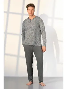 Doreanse Gri Desenli Düğme Yaka T-Shirt Erkek Pijama Takımı Doreanse 25K4531