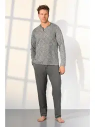 Doreanse Gri Desenli Düğme Yaka T-Shirt Erkek Pijama Takımı Doreanse 25K4531