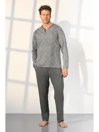 Doreanse Gri Desenli Düğme Yaka T-Shirt Erkek Pijama Takımı Doreanse 25K4531