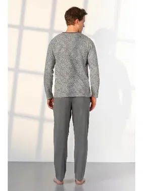 Doreanse Gri Desenli Düğme Yaka T-Shirt Erkek Pijama Takımı Doreanse 25K4531 - Alternatif Görünüm