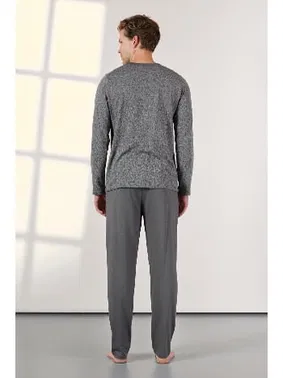 Doreanse Büyük Beden Gri Düğmeli Yuvarlak Yaka Erkek Pijama Takımı Doreanse 25K4530P - Alternatif Görünüm