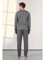 Büyük Beden Gri Düğmeli Yuvarlak Yaka Erkek Pijama Takımı Doreanse 25K4530P detay görünüm